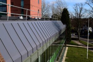 Photo of the completed NHDC Office, Letchworth Garden City IKO Armourplan G roofing system