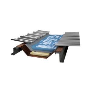 3D representation of an IKO Armourflow Rainwater Management system for gutter joint sealing and waterproofing