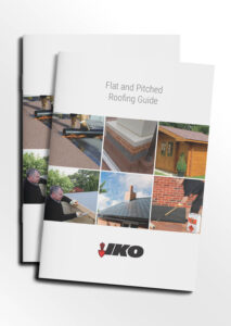 Mock-up of the IKO Flat and Pitched Roofing Design Guide front cover
