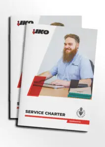 Mock-up of the IKO Service Charter Brochure front cover