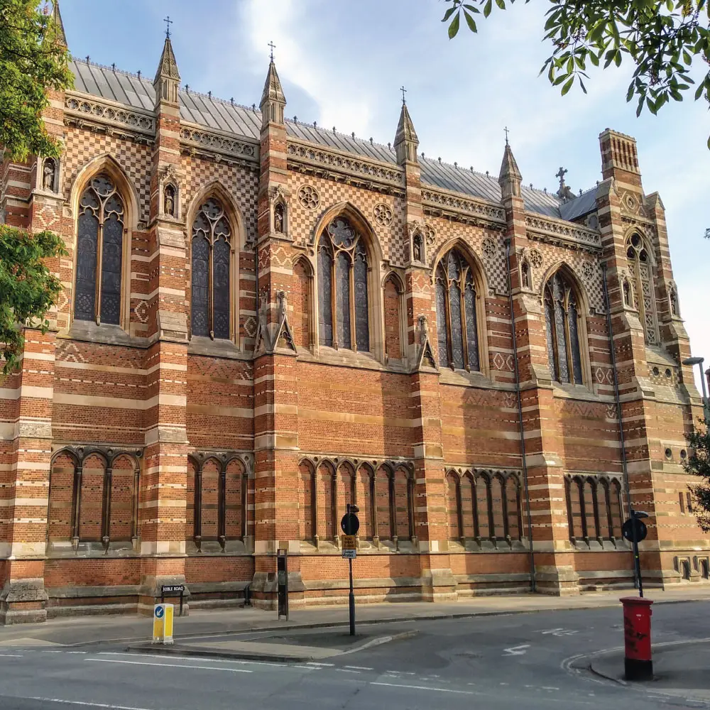 Photo of the front of the Keble College building at the University of Oxford