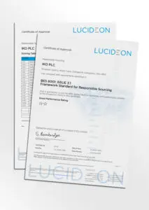 Mock-up of the IKO PLC BES 6001 Certificate for the Grangemill manufacturing facility