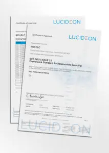 Mock-up of the IKO PLC BES 6001 Certificate for the Clay Cross manufacturing facility