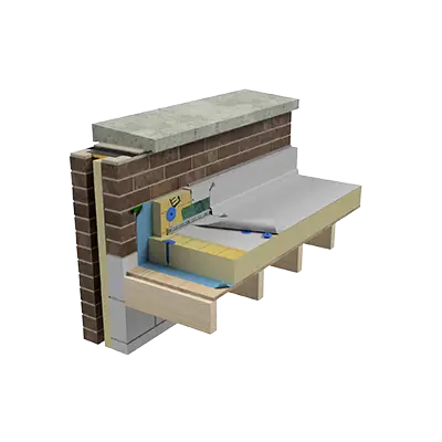 3D build-up image of an IKO Spectraplan mechanically fixed warm roof single ply system on a concrete deck