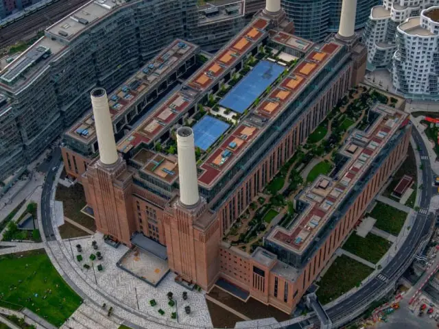 Drone photograph of the new Battersea Power Station roofing systems