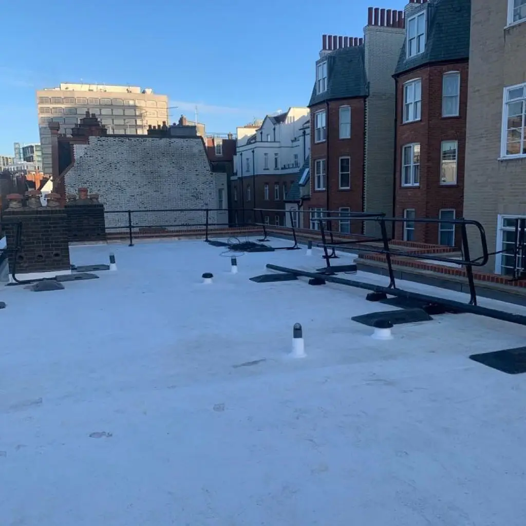 Photo of the completed IKO Permaphalt mastic asphalt roofing system at 50 Sloane Street London