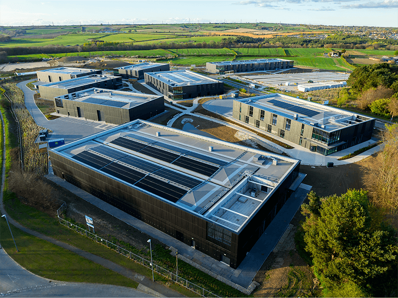 Photograph of the completed NETPark Durham IKO Armourplan P single ply PVC roofing systems