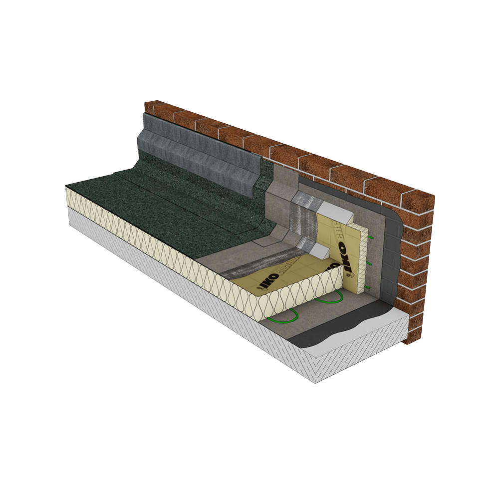 3D build-up graphic of a school roofing and waterproofing system