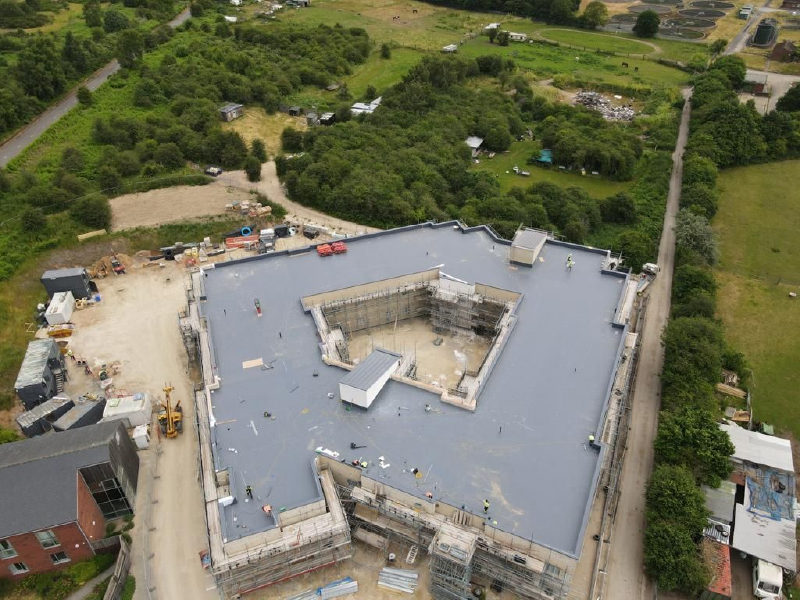 Photo of the IKO Armourplan PSG and P single ply membrane systems installed at Cygnet Hospital in Sherwood, Nottinghamshire