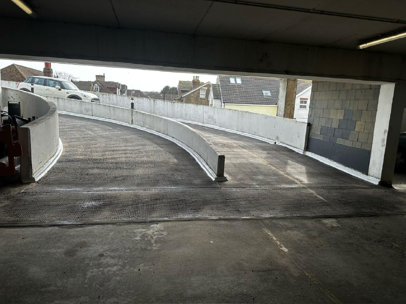 Photo of the IKO Permapark mastic asphalt car park waterproofing system installed at Sainsbury's Car Park, West Wickham, Greater London