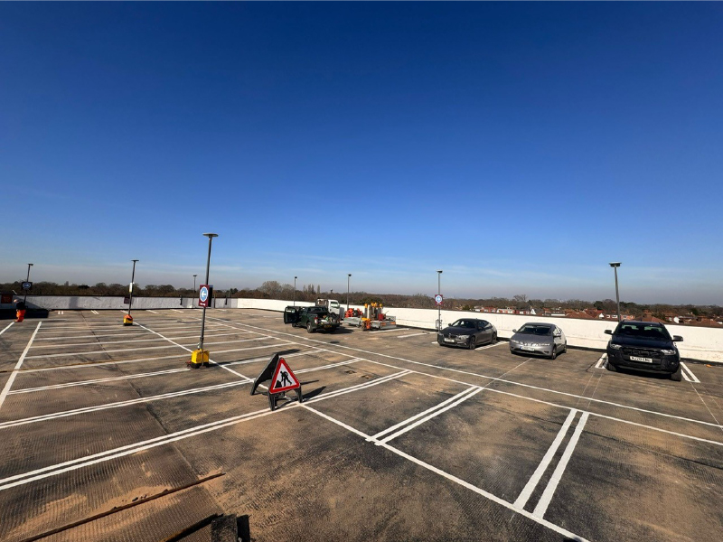 Photo of the IKO Permapark mastic asphalt car park waterproofing system installed at Sainsbury's Car Park, West Wickham, Greater London