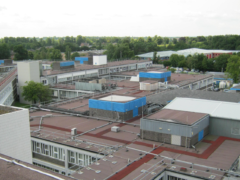 Photo of the IKO ULTRA Prevent 25 reinforced bituminous membrane flat roofing system installed at Wythenshawe Hospital