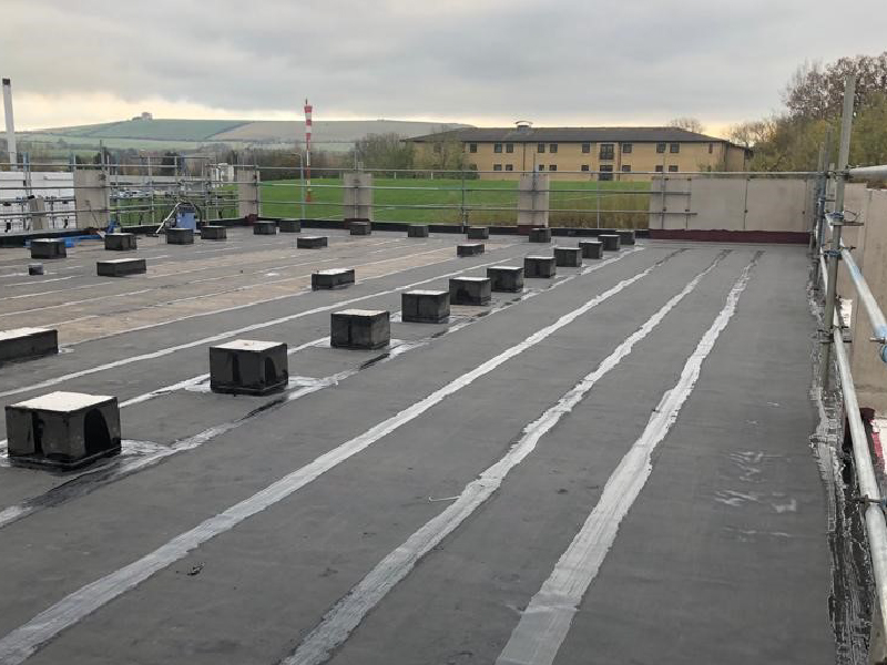 Photo of the IKO Permatec inverted hot melt roofing system installed at Great Western Hospital in Swindon