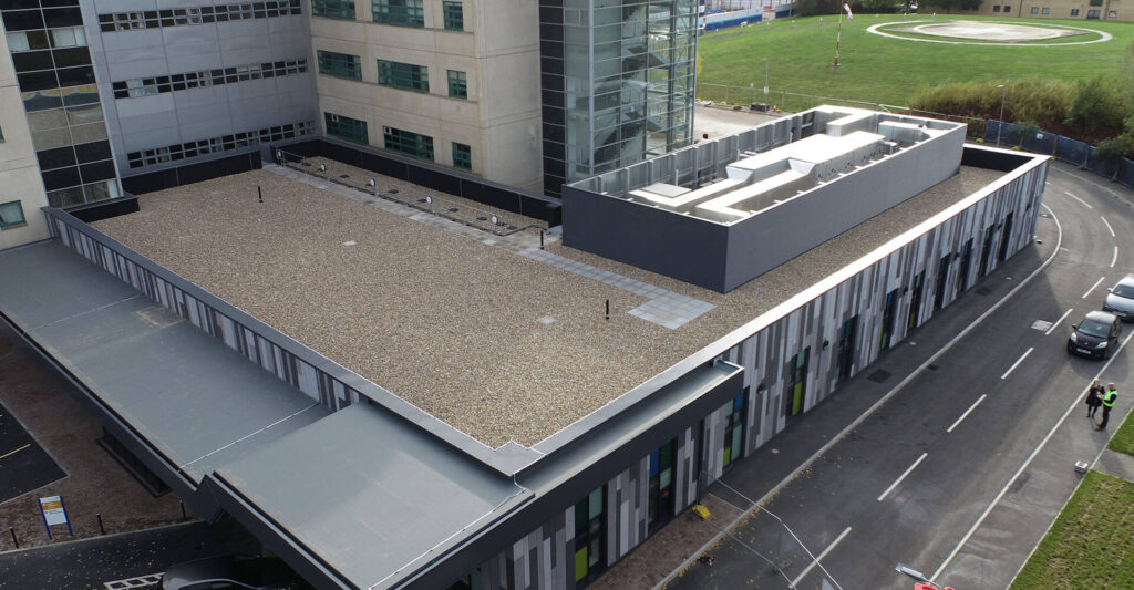 Aerial photo of roofing for healthcare buildings