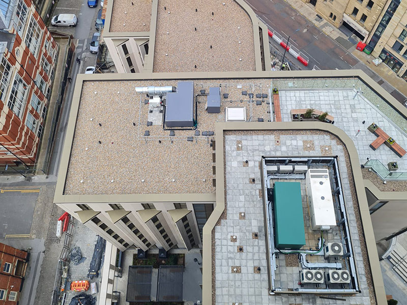 Photo of the IKO Permatec hot melt roofing and waterproofing system installed at the Leeds Technology Campus Redevelopment
