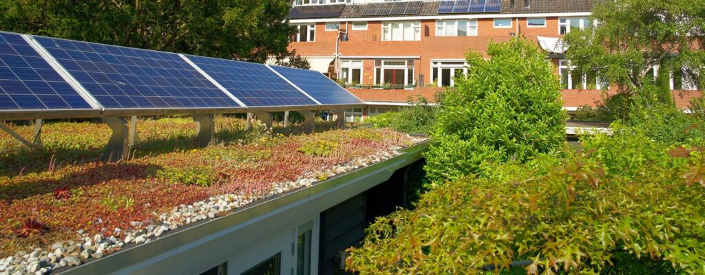 Photo of an IKO Elements bio solar roofing system demonstrating sustainability in construction