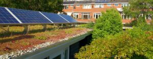 Photo of an IKO Elements bio solar roofing system demonstrating sustainability in construction
