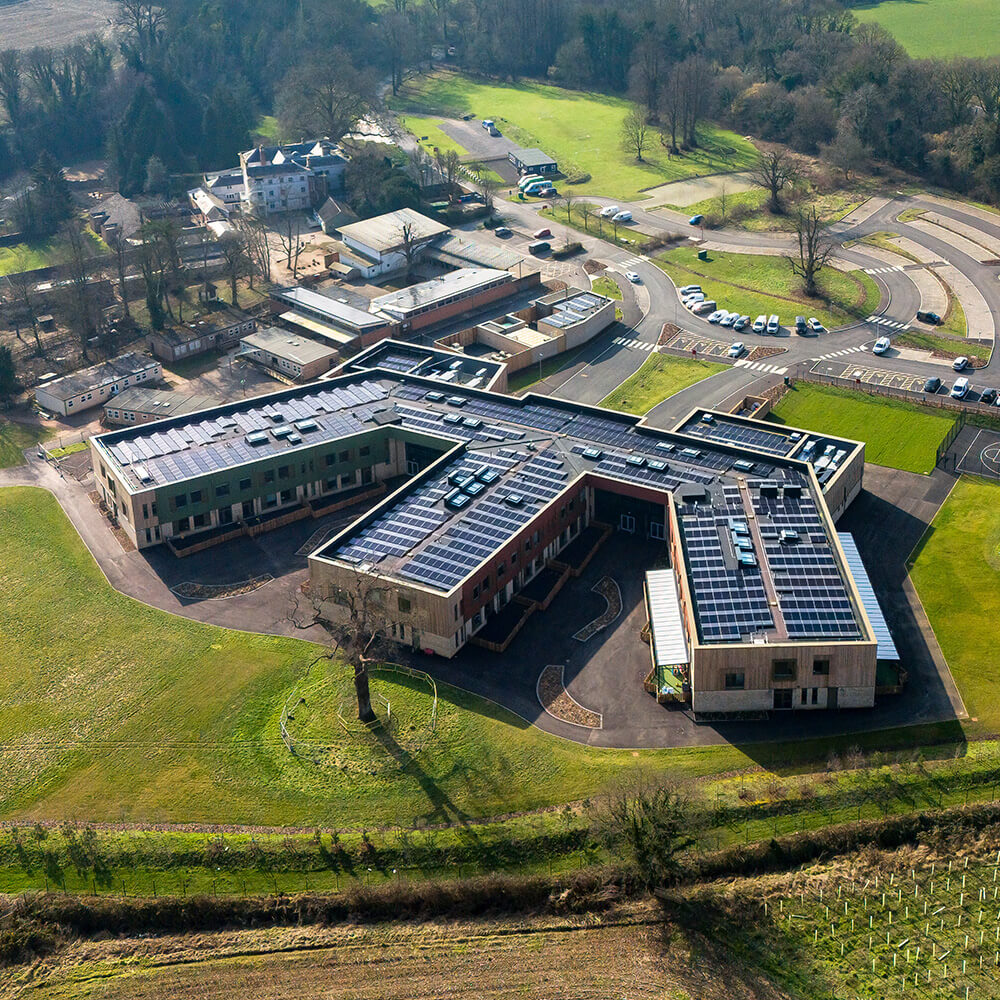 Photo of a completed education sector school roofing system