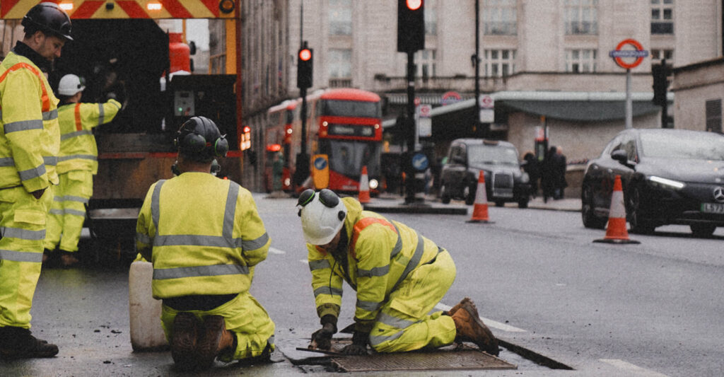 Road repair works in progress, highlighting HAPAS-approved highway maintenance solutions for local authorities and contractors
