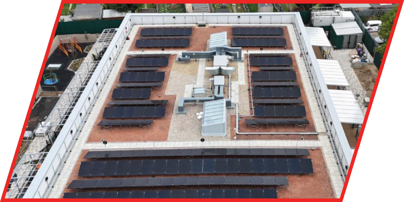 Photo of a completed education sector school roofing system