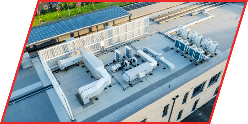 Photo of a completed education sector school roofing system
