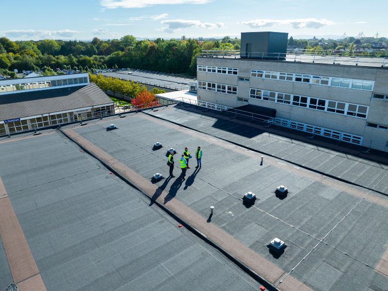 Completed flat roof replacement at Preston College with the IKO ULTRA Prevent 25 System