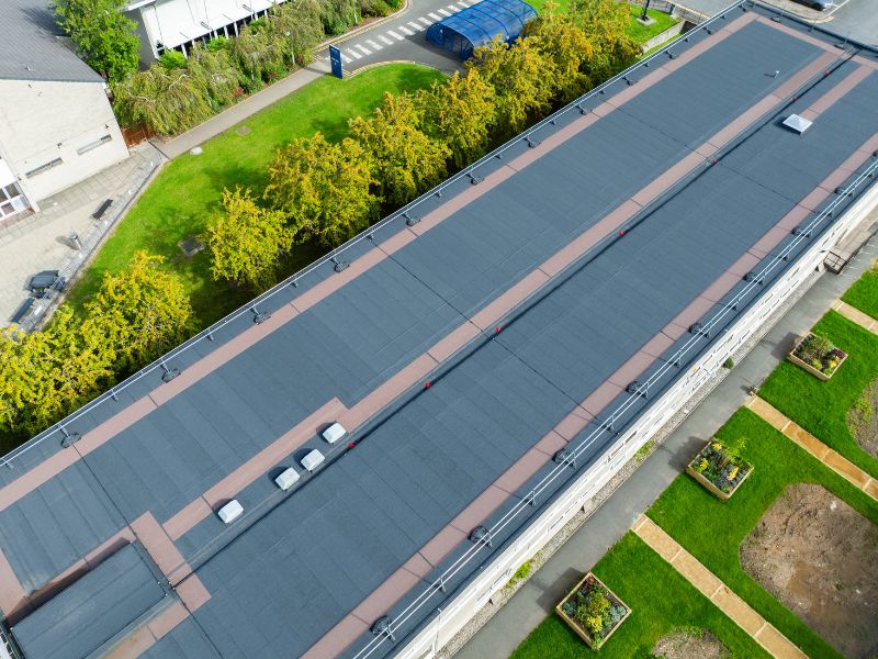 Completed flat roof replacement at Preston College with the IKO ULTRA Prevent 25 System