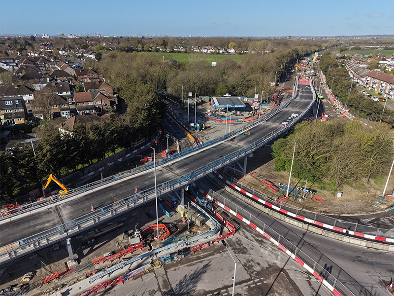 IKO Permatrack mastic asphalt bridge surfacing being installed on Gallows Corner Flyover