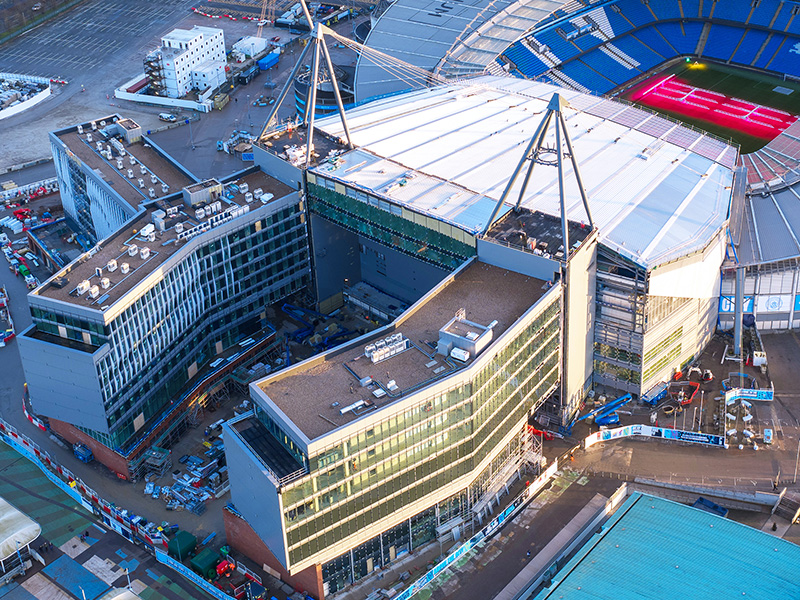Etihad Stadium Manchester City North Stand extension featuring IKO roofing and waterproofing systems