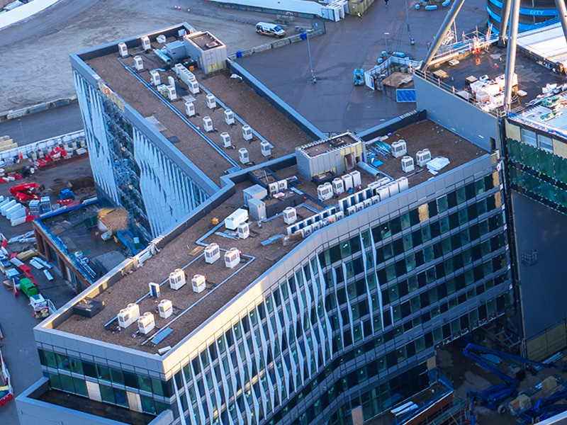 Etihad Stadium Manchester City North Stand extension featuring IKO roofing and waterproofing systems