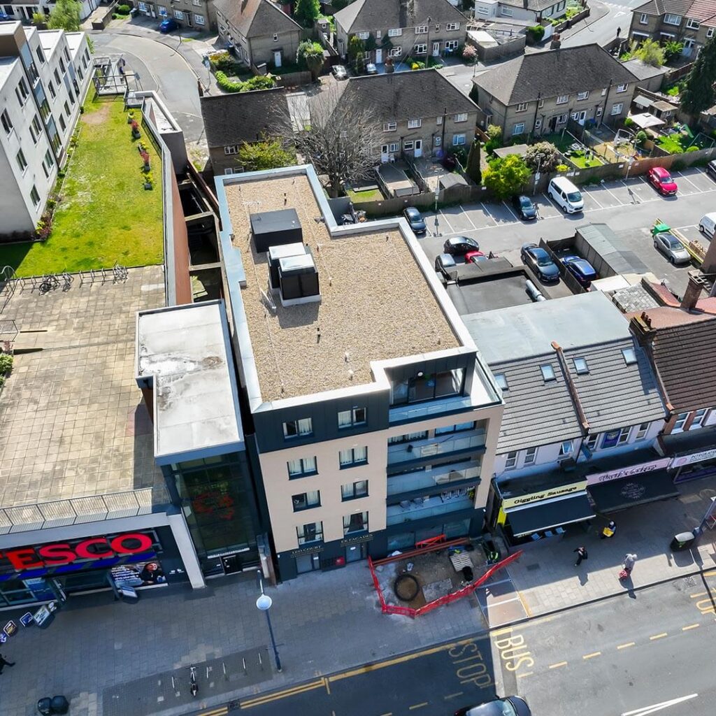 Photo of a commercial roofing and waterproofing project in the Retail Sector